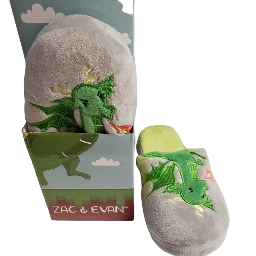 Zac & Evan Plush Dragon Printed Boys Kids Slide Slipper Beast Boss Size Medium